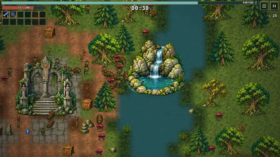 Partida en el Bosque del Juramento, primer mundo de Arcane Survivor