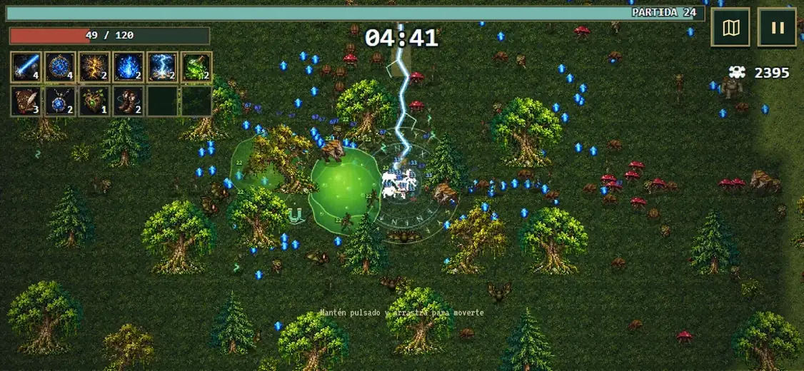 Oleada de criaturas en la versión web de Arcane Survivor
